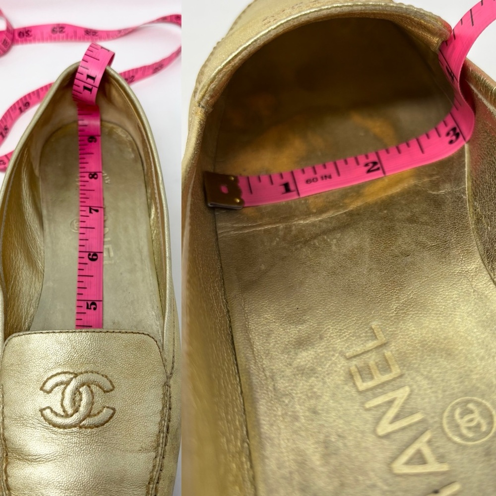 Chanel Vintage CC Golden Leather Loafers Gold Logo Flats EU 37 - Picture 16 of 16